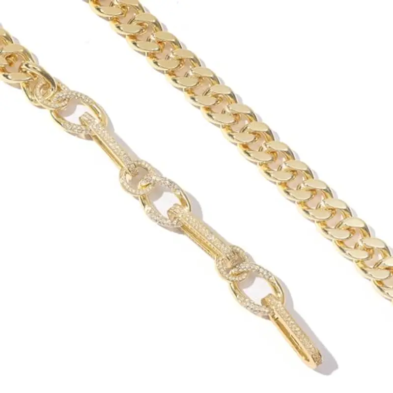 Generico Collana a Catena Curb con Cristalli - Oro Giallo 18K, 50cm, Larghezza 1.4cm, Gioiello di Lusso per Uomo e Donna miniatura 2