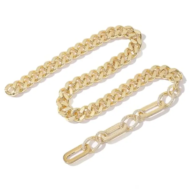 Generico Collana a Catena Curb con Cristalli - Oro Giallo 18K, 50cm, Larghezza 1.4cm, Gioiello di Lusso per Uomo e Donna miniatura 3