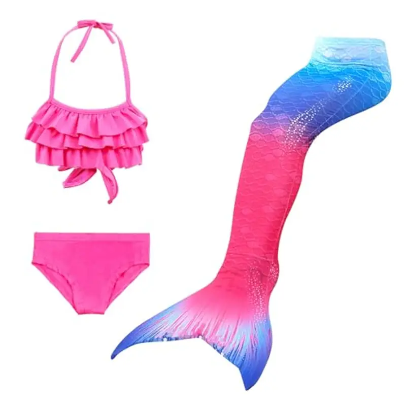 Generico Confezione da 4 Costume Sirenetta Bambina, Vestito Sirena Bambina Bikini Fish Tail Set 3-15 Anni, Scatta delle Bellissime Foto dei Tuoi Bambini Bambina Costume