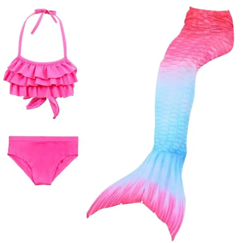 Generico Confezione da 4 Costume Sirenetta Bambina, Vestito Sirena Bambina Bikini Fish Tail Set 3-15 Anni, Scatta delle Bellissime Foto dei Tuoi Bambini Bambina Costume