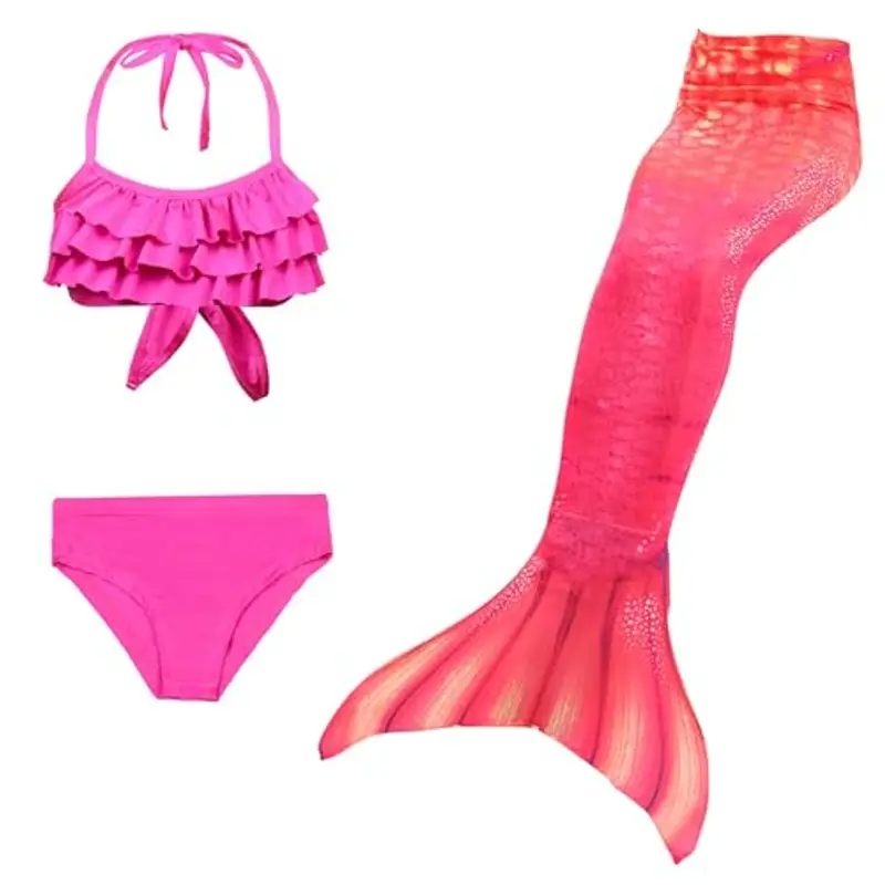 Generico Confezione da 4 Costume Sirenetta Bambina, Vestito Sirena Bambina Bikini Fish Tail Set 3-15 Anni, Scatta delle Bellissime Foto dei Tuoi Bambini Bambina Costume