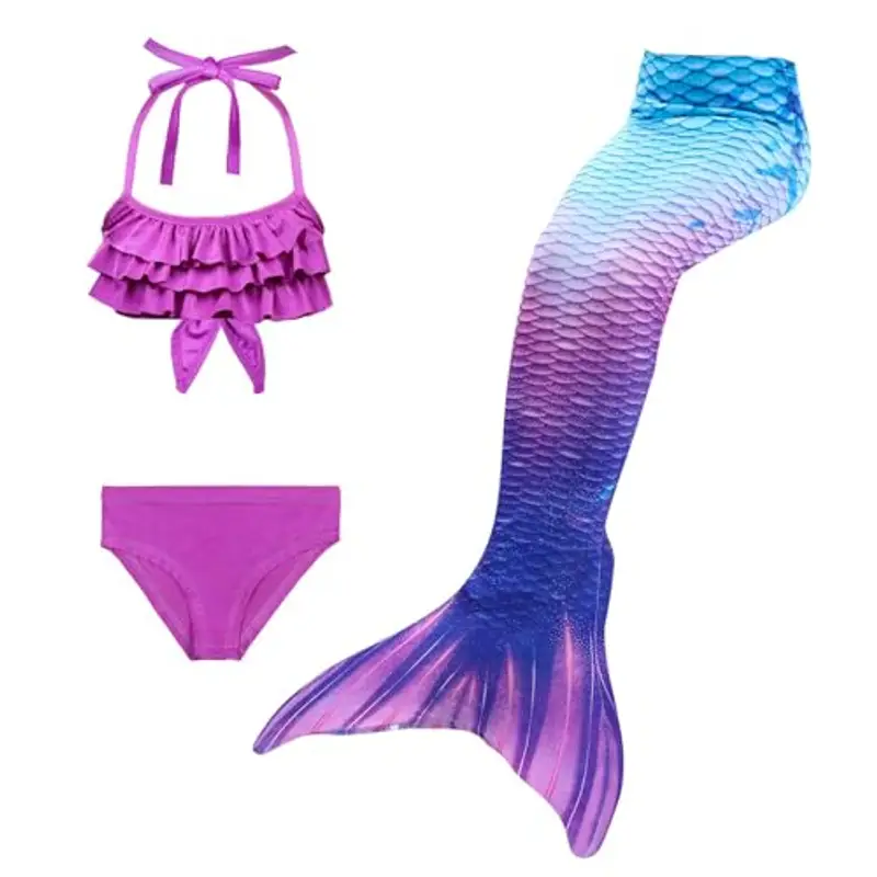 Generico Confezione da 4 Costume Sirenetta Bambina, Vestito Sirena Bambina Bikini Fish Tail Set 3-15 Anni, Scatta delle Bellissime Foto dei Tuoi Bambini Bambina Costume miniatura 2