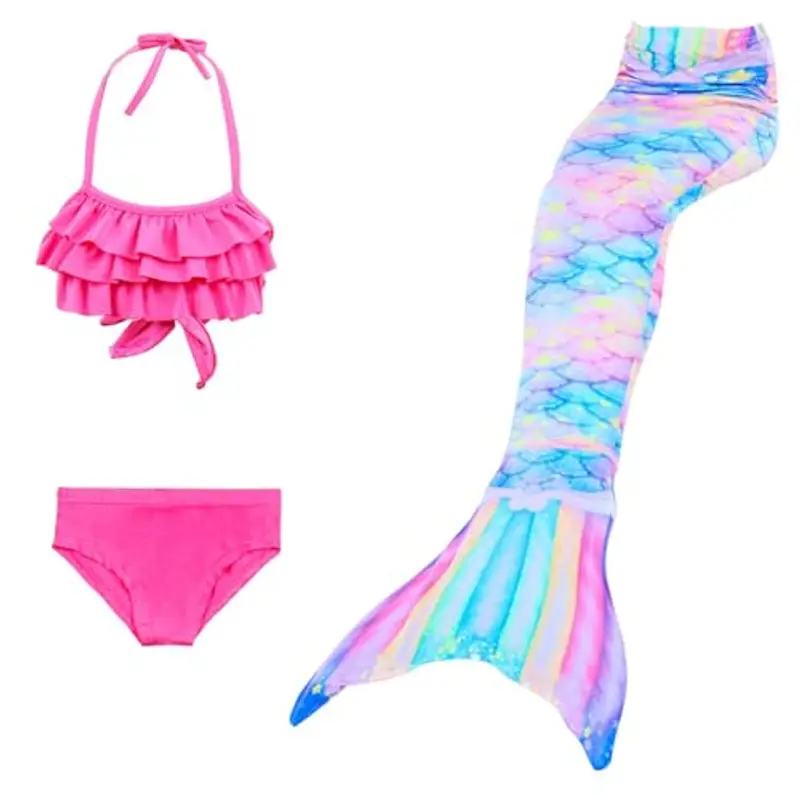Generico Confezione da 4 Costume Sirenetta Bambina, Vestito Sirena Bambina Bikini Fish Tail Set 3-15 Anni, Scatta delle Bellissime Foto dei Tuoi Bambini Bambina Costume miniatura 2