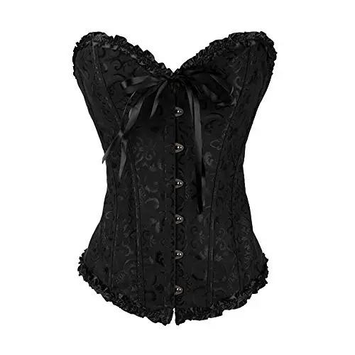 Generico Corsetto Nero Donna Elegante in Raso Corset a Cuore Dimagrante Gothic Bustini Vittoriano Medievale Corsetto