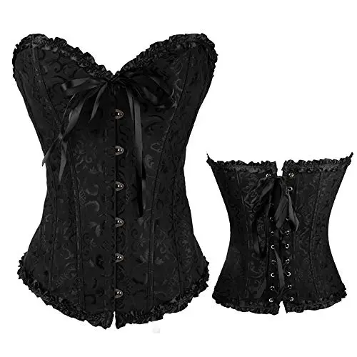 Generico Corsetto Nero Donna Elegante in Raso Corset a Cuore Dimagrante Gothic Bustini Vittoriano Medievale Corsetto miniatura 3
