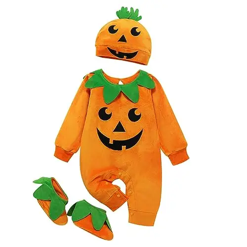 Generico Costume Zucca Neonato 3 Pezzi Vestito Zucca Neonato Costume Bambino Unisex Pagliaccetto con Cappello E Costumi