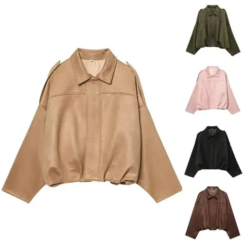 Generico giacca scamosciata donna Giacca da donna in finta pelle scamosciata primavera autunno button down retrò