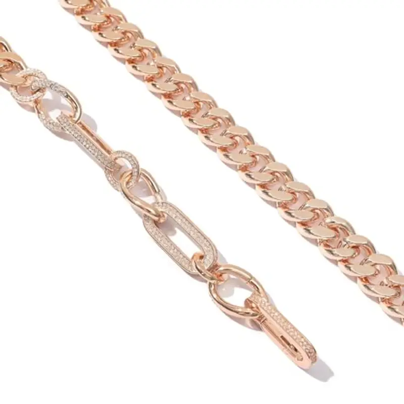 Generico Gioiello a Catena Curb con Cristalli - Placcato Oro Rosa 18K, Lunghezza 50cm, Larghezza 1.4cm, Uomo e Donna miniatura 2