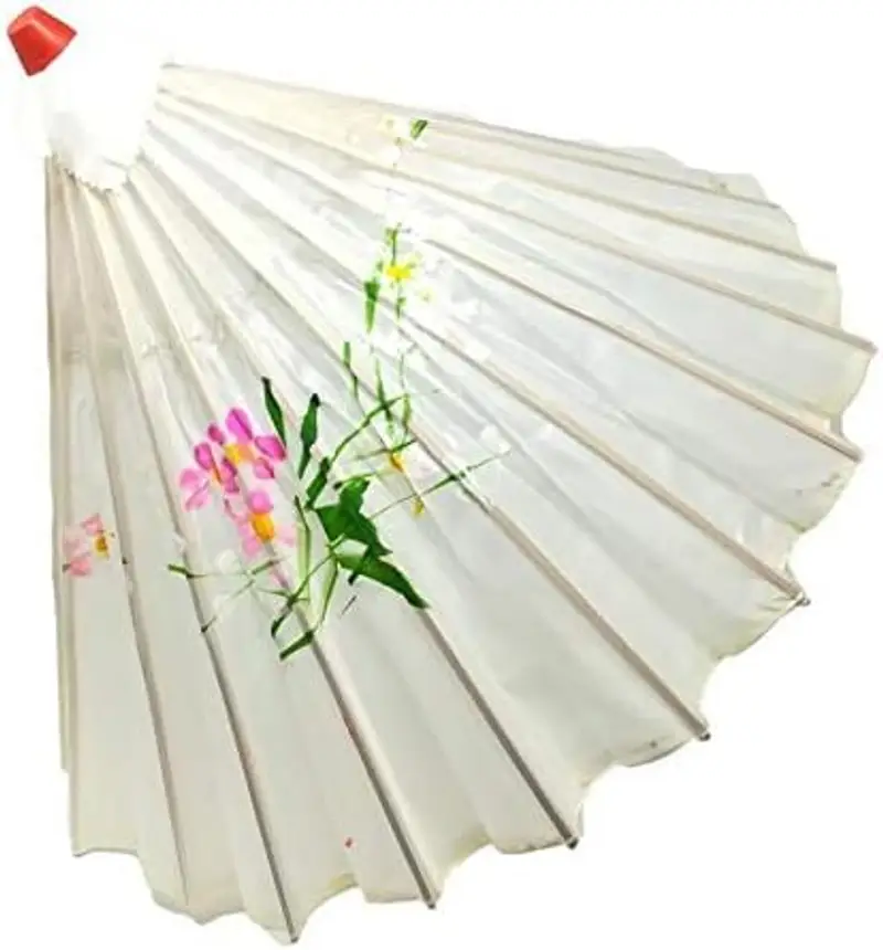 Generico IL! Ombrello Orientale di Seta Cinese Stile Vintage Ombrello Donne Decorative Danza Servizio Fotografico Decor Parasole (Bianco)