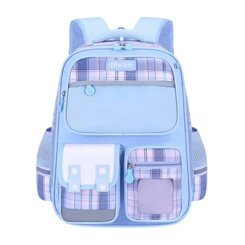 Generisch 2025 Scuola Primaria Borsa Da Scuola Bambini Borsa A Scacchi Grande Capacità Junior High School Studente Borse A Spalla Zaini Donne Nero, Blu, Taglia unica