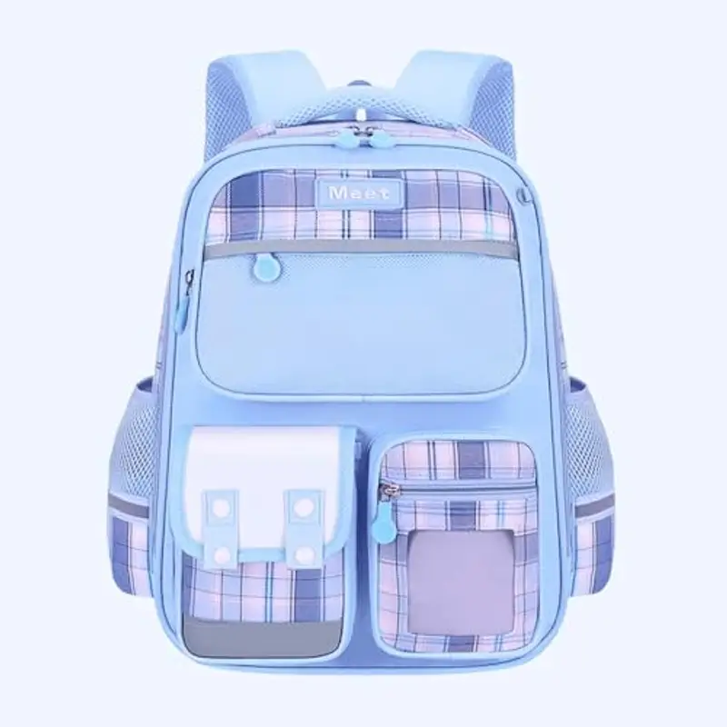 Generisch 2025 Scuola Primaria Borsa Da Scuola Bambini Borsa A Scacchi Grande Capacità Junior High School Studente Borse A Spalla Zaini Donne Nero, Blu, Taglia unica miniatura 2