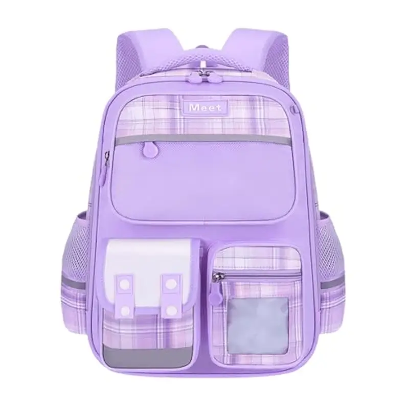 Generisch 2025 Scuola Primaria Borsa Da Scuola Bambini Borsa A Scacchi Grande Capacità Junior High School Studente Borse A Spalla Zaini Donne Nero, Lilla, Taglia unica