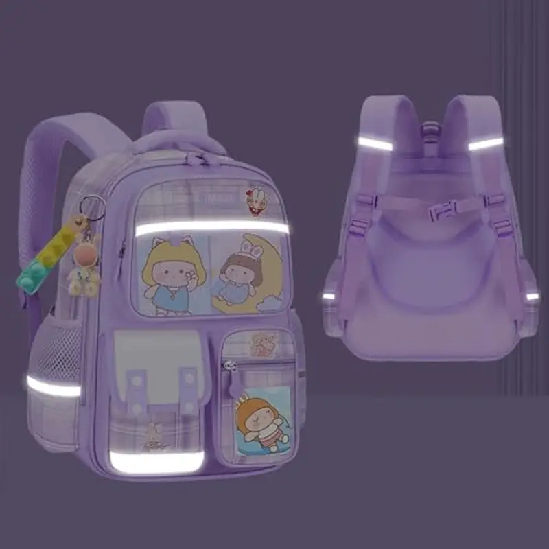 Generisch 2025 Scuola Primaria Borsa Da Scuola Bambini Borsa A Scacchi Grande Capacità Junior High School Studente Borse A Spalla Zaini Donne Nero, Lilla, Taglia unica miniatura 2