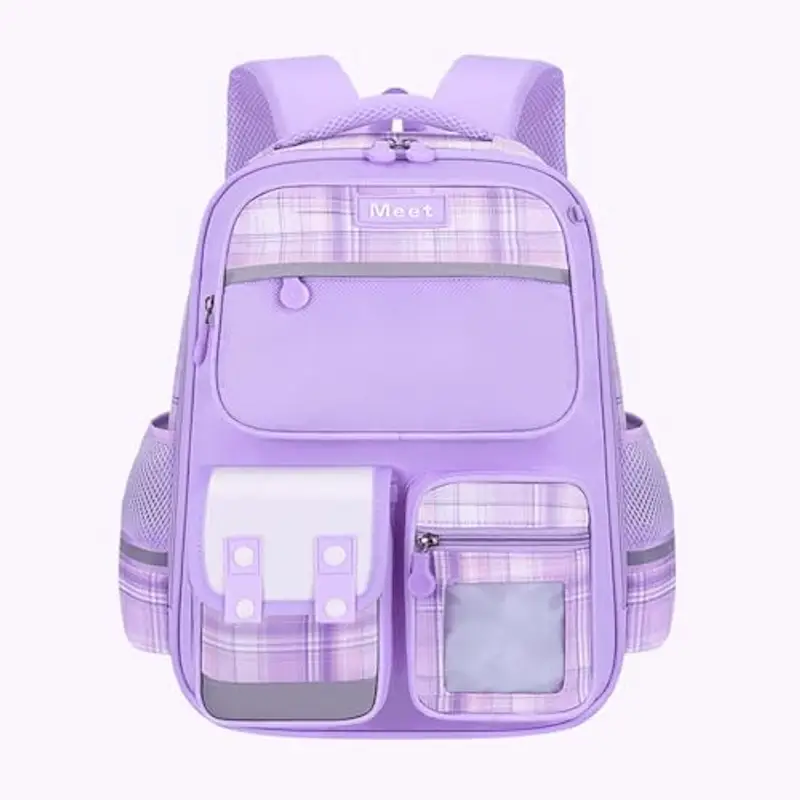 Generisch 2025 Scuola Primaria Borsa Da Scuola Bambini Borsa A Scacchi Grande Capacità Junior High School Studente Borse A Spalla Zaini Donne Nero, Lilla, Taglia unica miniatura 3