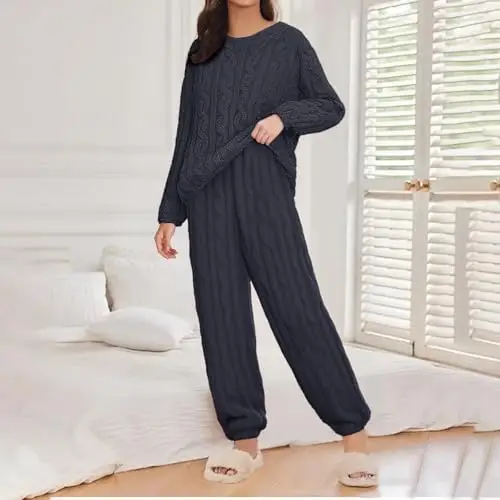 Generisch Pigiama da donna invernale da donna, taglie grandi, in peluche, caldo a righe, per uomo e donna, per miniatura 2