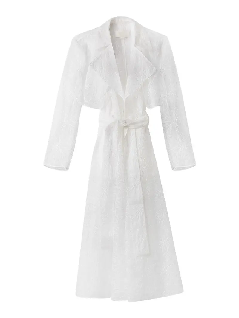 Trench Organza Ricamo Orchidee Seta Bianco