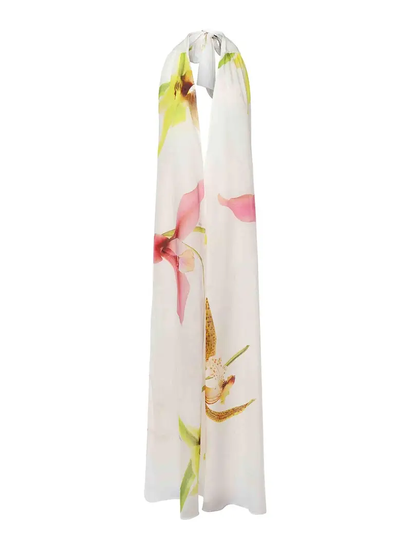 Vestito lungo con stampa orchidea Bianco