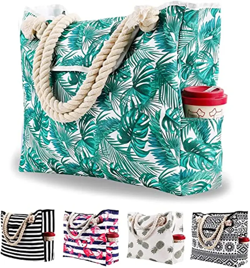 Genovega Borsa da Spiaggia in Tela Grande - Borse in Tessuto da Mare Donna, XXL Shopper Tracolla per Viaggio, Shopping, Beach Tote Bag con Chiusura Fibbia Magnetica