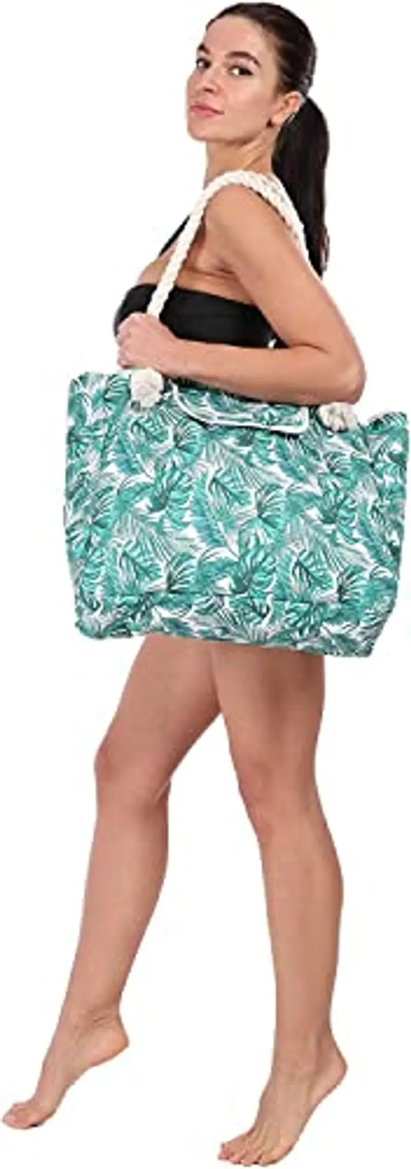 Genovega Borsa da Spiaggia in Tela Grande - Borse in Tessuto da Mare Donna, XXL Shopper Tracolla per Viaggio, Shopping, Beach Tote Bag con Chiusura Fibbia Magnetica miniatura 2