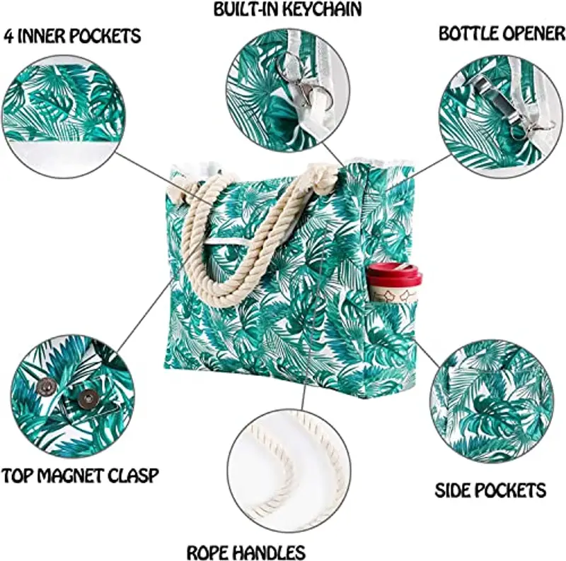 Genovega Borsa da Spiaggia in Tela Grande - Borse in Tessuto da Mare Donna, XXL Shopper Tracolla per Viaggio, Shopping, Beach Tote Bag con Chiusura Fibbia Magnetica miniatura 3