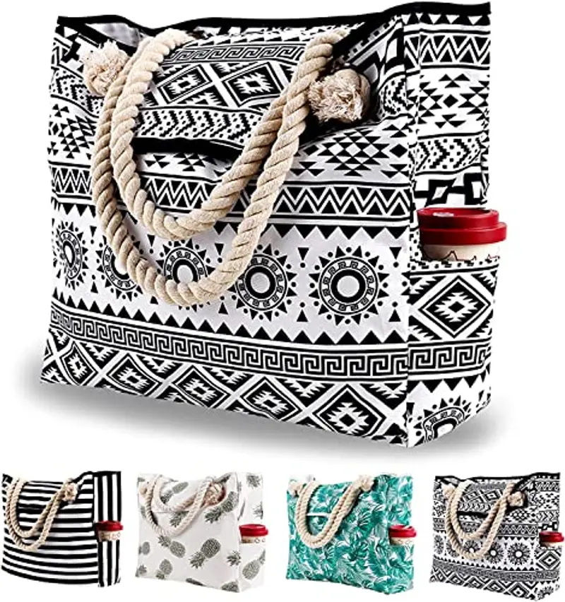 Genovega Borsa da Spiaggia in Tela Grande - Borse in Tessuto da Mare Donna, XXL Shopper Tracolla per Viaggio, Shopping, Beach Tote Bag con Chiusura Fibbia Magnetica