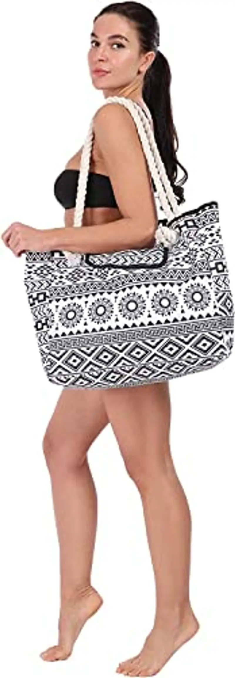 Genovega Borsa da Spiaggia in Tela Grande - Borse in Tessuto da Mare Donna, XXL Shopper Tracolla per Viaggio, Shopping, Beach Tote Bag con Chiusura Fibbia Magnetica miniatura 2