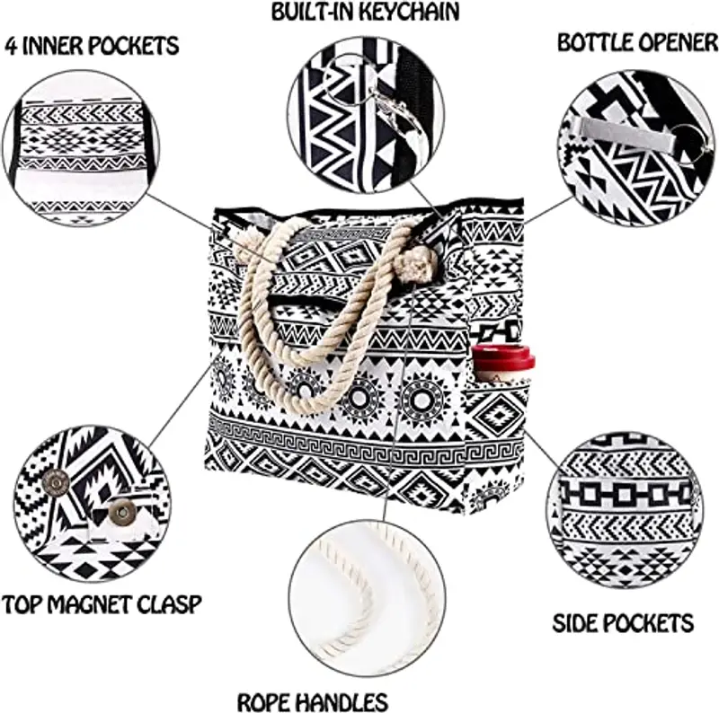 Genovega Borsa da Spiaggia in Tela Grande - Borse in Tessuto da Mare Donna, XXL Shopper Tracolla per Viaggio, Shopping, Beach Tote Bag con Chiusura Fibbia Magnetica miniatura 3
