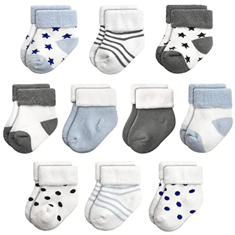 GENTABY Calzini unisex per neonati, in cotone, 10 paia di calzini per neonati, da 0 a 6 mesi a 1 a 3 anni, calzini spessi per l'inverno, Blu, 0-6 Monate