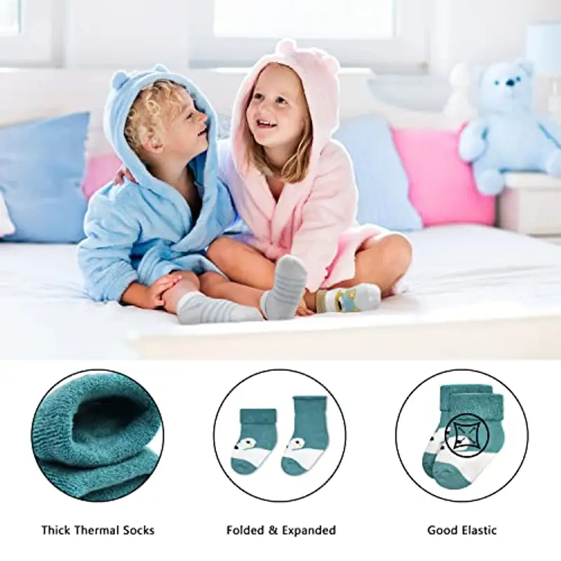 GENTABY Calzini unisex per neonati, in cotone, 10 paia di calzini per neonati, da 0 a 6 mesi a 1 a 3 anni, calzini spessi per l'inverno, Blu, 0-6 Monate miniatura 2