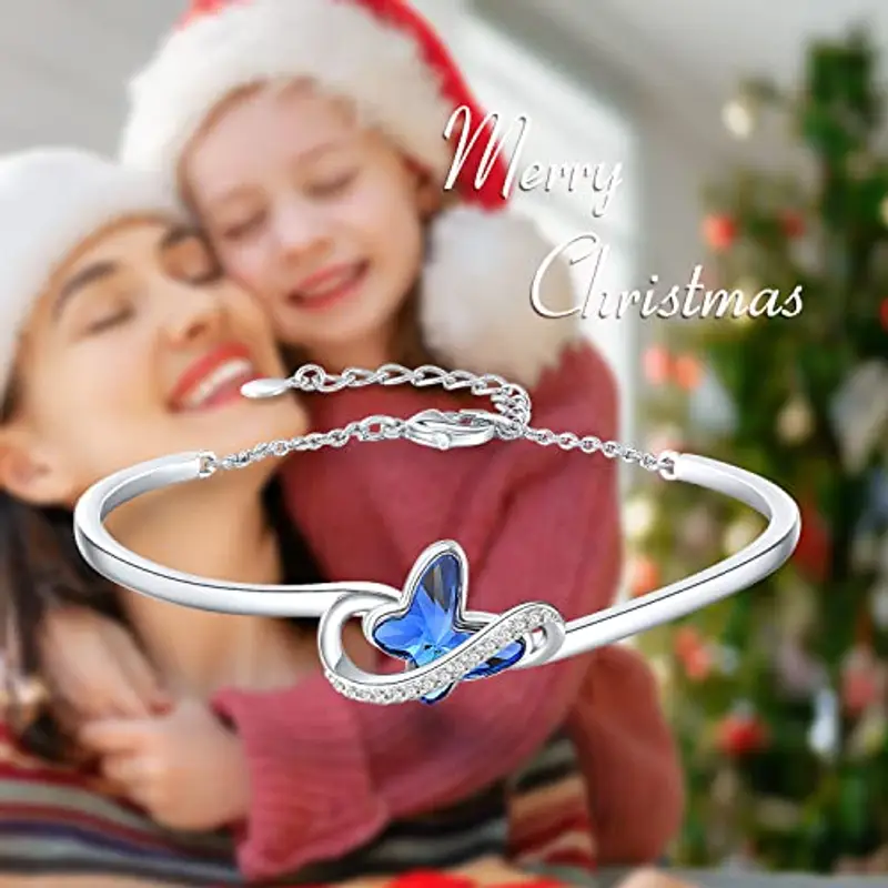 GEORGE · SMITH Bracciale da donna in argento, regolabile, Bracciale a farfalla con 5A Cubic Zirconia - Bracciale regalo per mamma Donna Natale compleanno (argento) miniatura 3