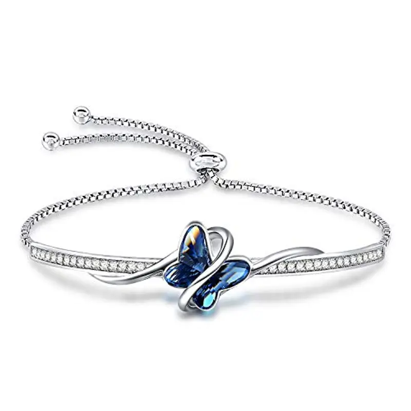 GEORGE · SMITH Bracciale Donna Argento, Regolabile Bracciale Farfalla con Cristallo 5A - Idee Regalo Donne per Natale, Anniversario, Pompleanno Con scatola