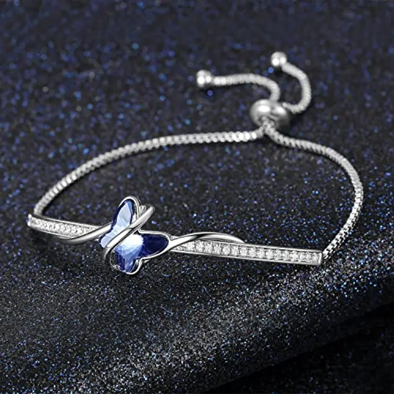 GEORGE · SMITH Bracciale Donna Argento, Regolabile Bracciale Farfalla con Cristallo 5A - Idee Regalo Donne per Natale, Anniversario, Pompleanno Con scatola miniatura 2
