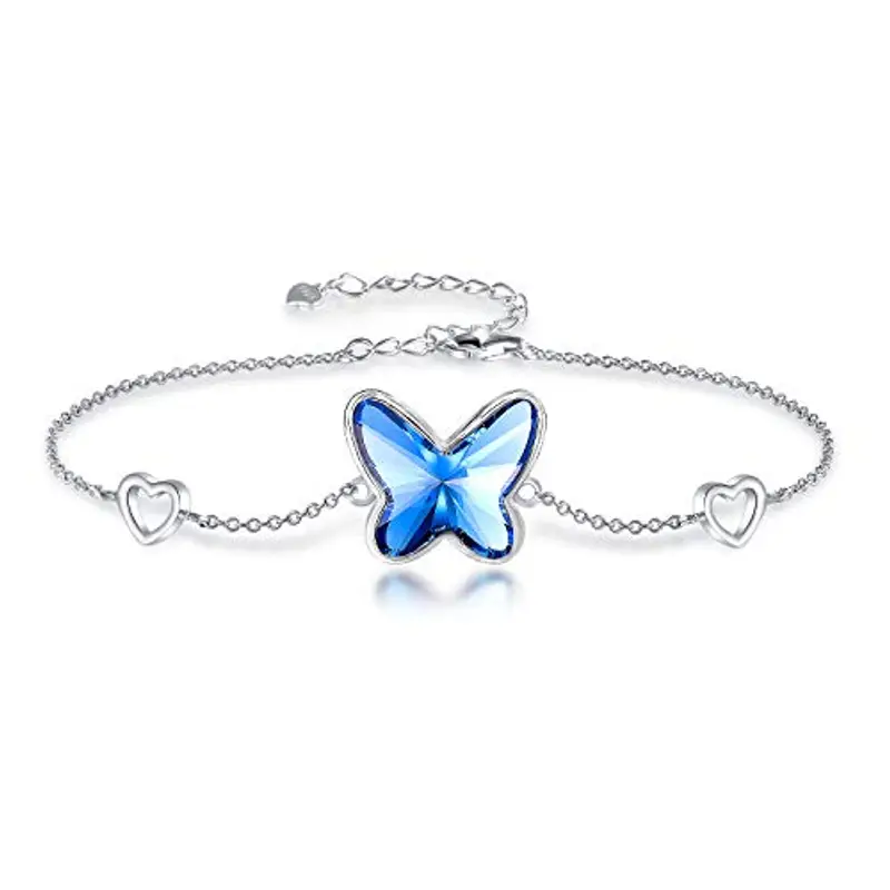 GEORGE · SMITH Braccialetti in argento da donna Braccialetto a farfalla con cristalli blu, braccialetto regalo per mamma Donna San Valentino Festa della mamma (argento)