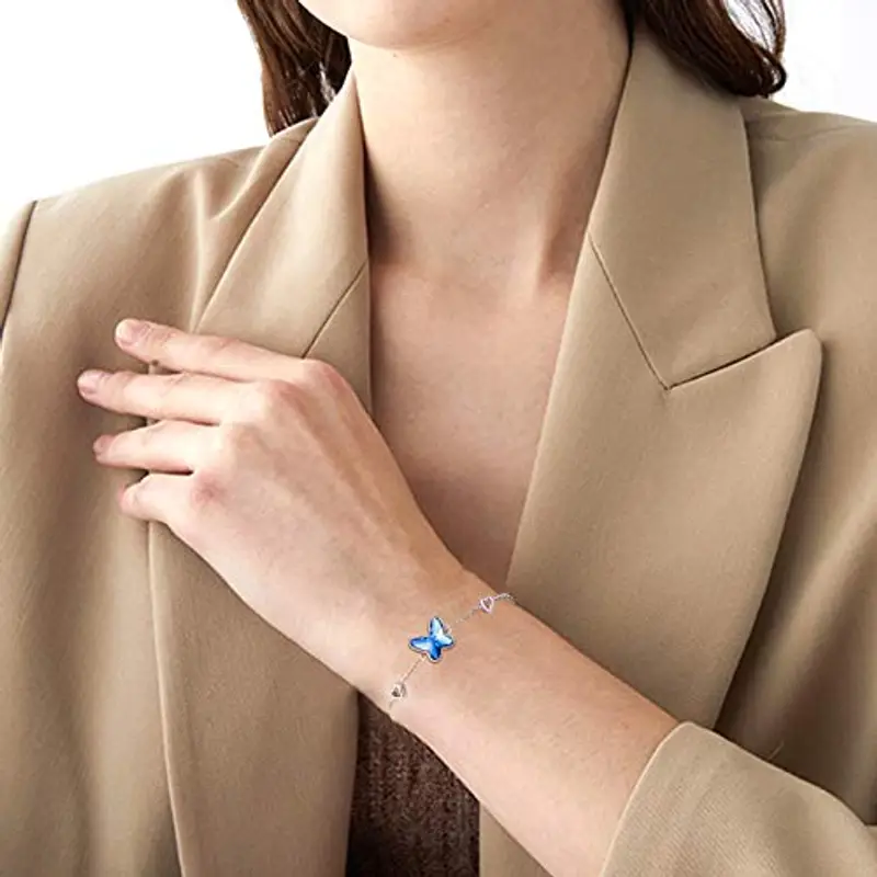 GEORGE · SMITH Braccialetti in argento da donna Braccialetto a farfalla con cristalli blu, braccialetto regalo per mamma Donna San Valentino Festa della mamma (argento) miniatura 2