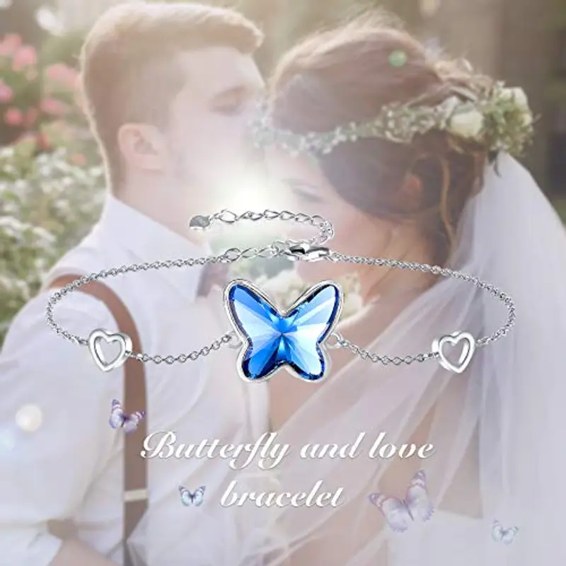 GEORGE · SMITH Braccialetti in argento da donna Braccialetto a farfalla con cristalli blu, braccialetto regalo per mamma Donna San Valentino Festa della mamma (argento) miniatura 3