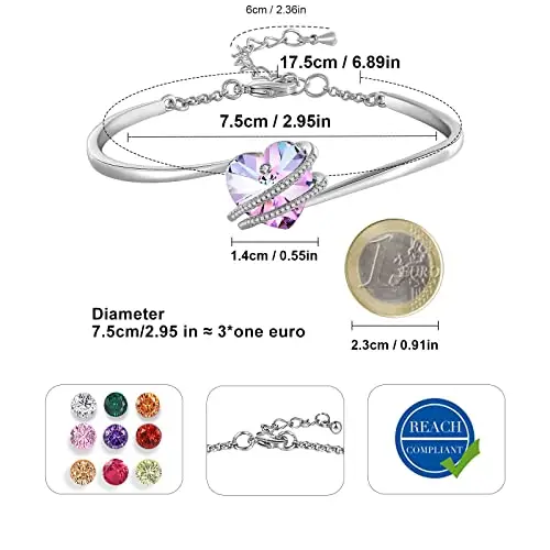 GEORGE · SMITH Charm Donna Bracciale in argento Bracciale Love Story con cristalli a forma di cuore viola - Il miglior miniatura 3