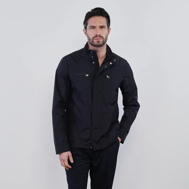 Giacca blu da uomo con zip e doppia tasca