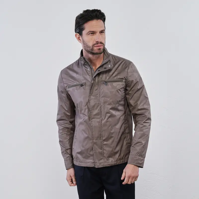 Giacca marrone da uomo con zip e doppia tasca