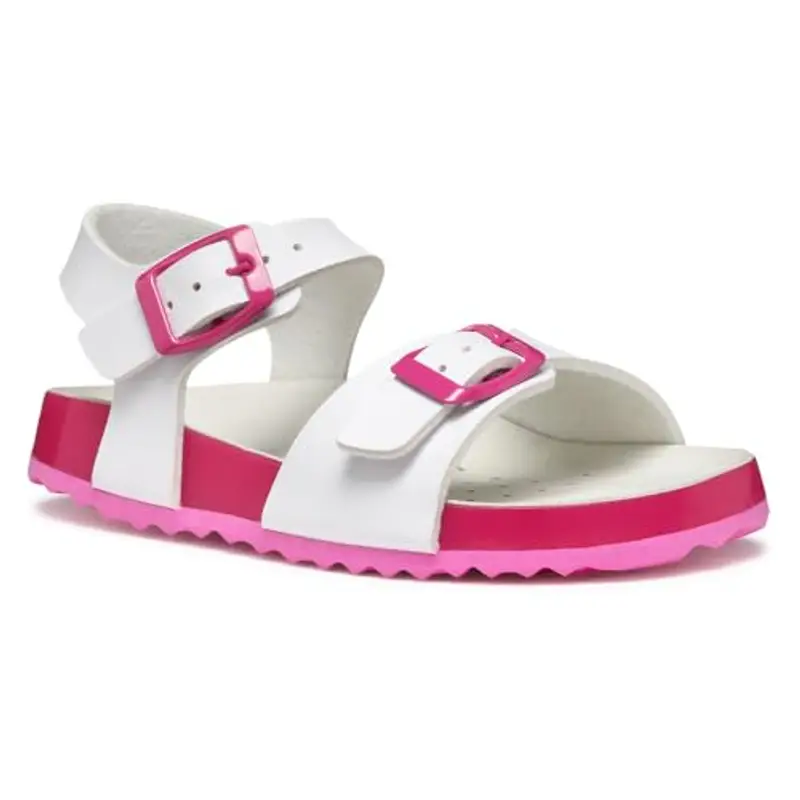 Geox J Adriel Girl I, Sandalo, White/Fuchsia, 32 EU