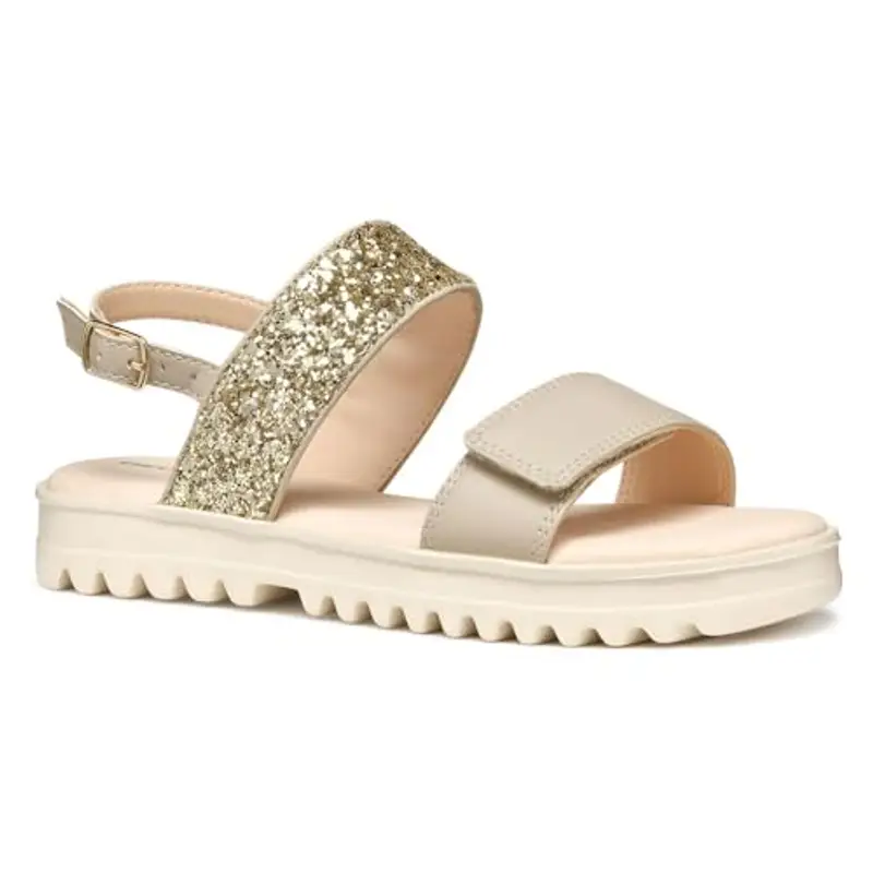 Geox J Sandal Coralie Gir, Beige/Platinum, 37 EU