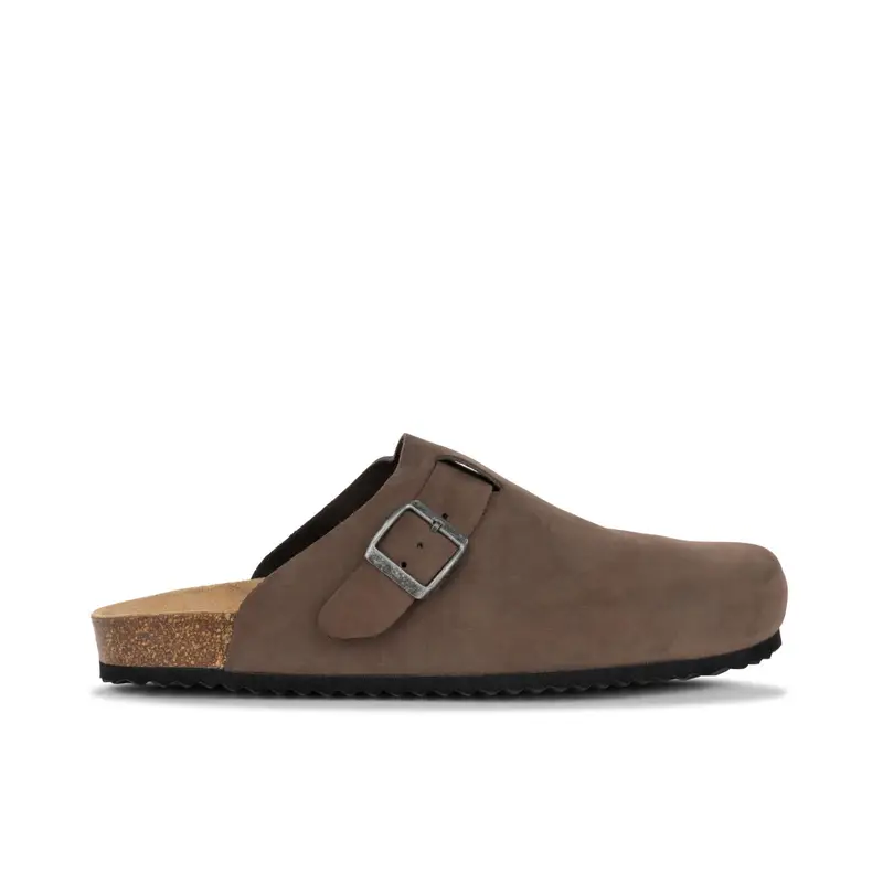 Sandali chiusi marroni da uomo in pelle con fondo effetto sughero e fibbia