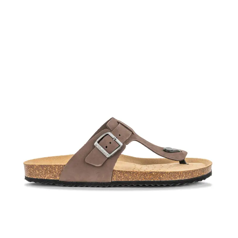 Sandali marroni in pelle infradito da uomo con fondo effetto sughero