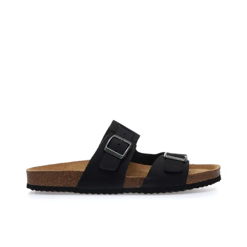 Sandali neri da uomo in pelle con doppia fibbia