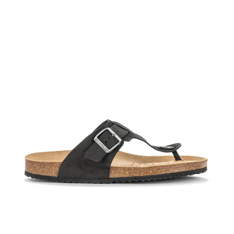 Sandali neri in pelle infradito da uomo con fondo effetto sughero