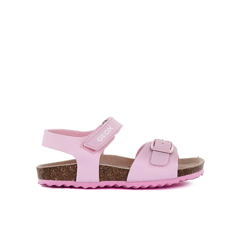 Sandali rosa da bambina con fondo effetto sughero