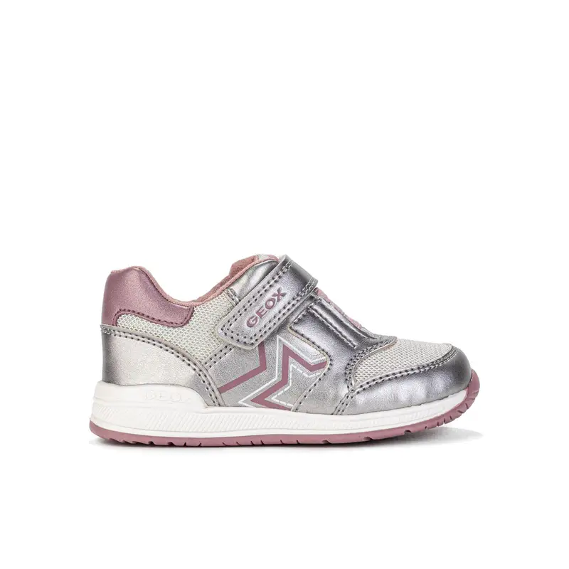 Sneakers argento da bimba con velcro e lacci elastici