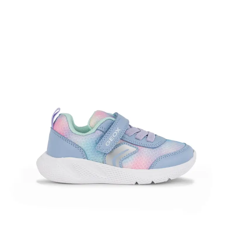 Sneakers azzurre da bambina con strappo e lacci elastici