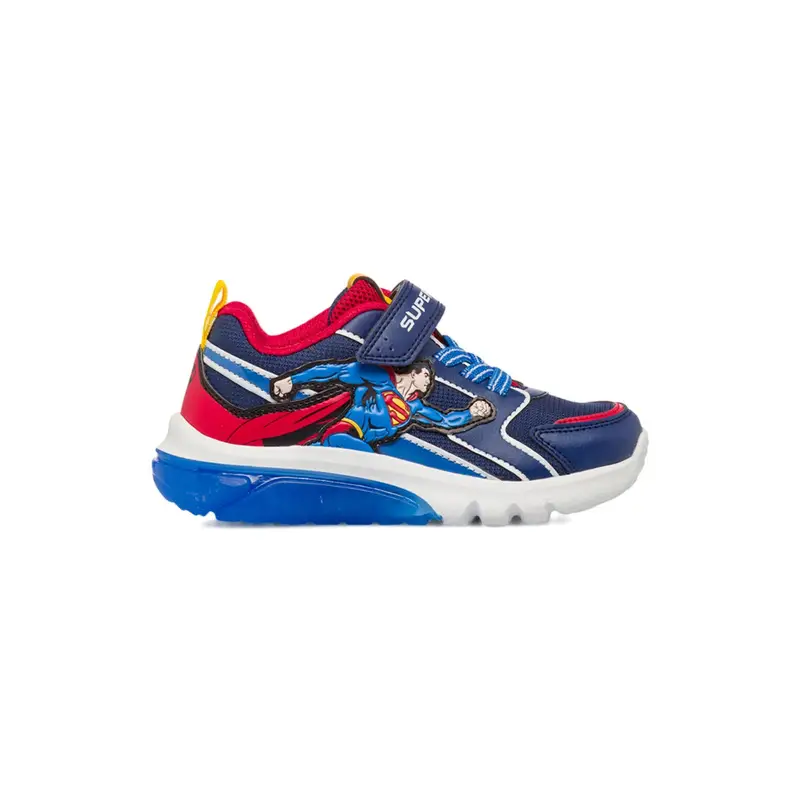 Sneakers azzurre da bambino con cartoon Superman e velcro