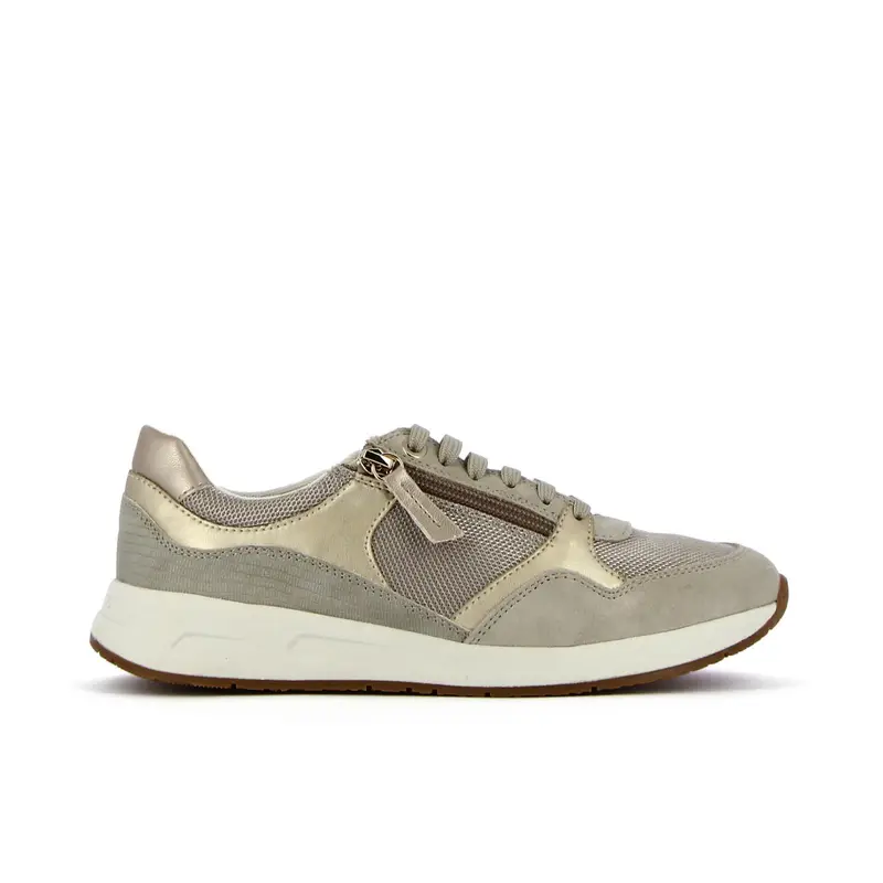 Sneakers beige con inserti in tessuto e lacci