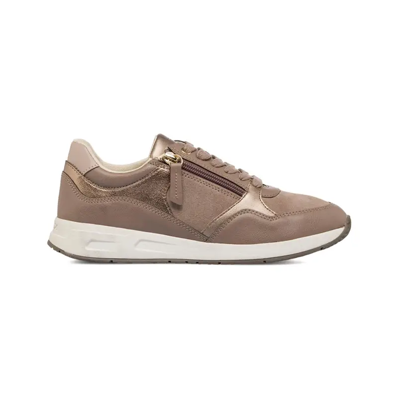 Sneakers beige da donna in pelle con zip e lacci
